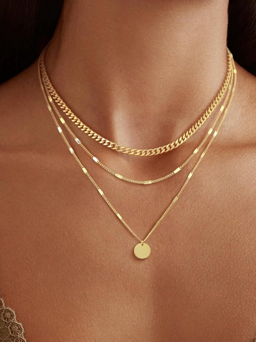 14K Gold Plated Layering Necklaces For Women Gold Necklace Set, Cuban Link, Snak - Picture 2 of 9